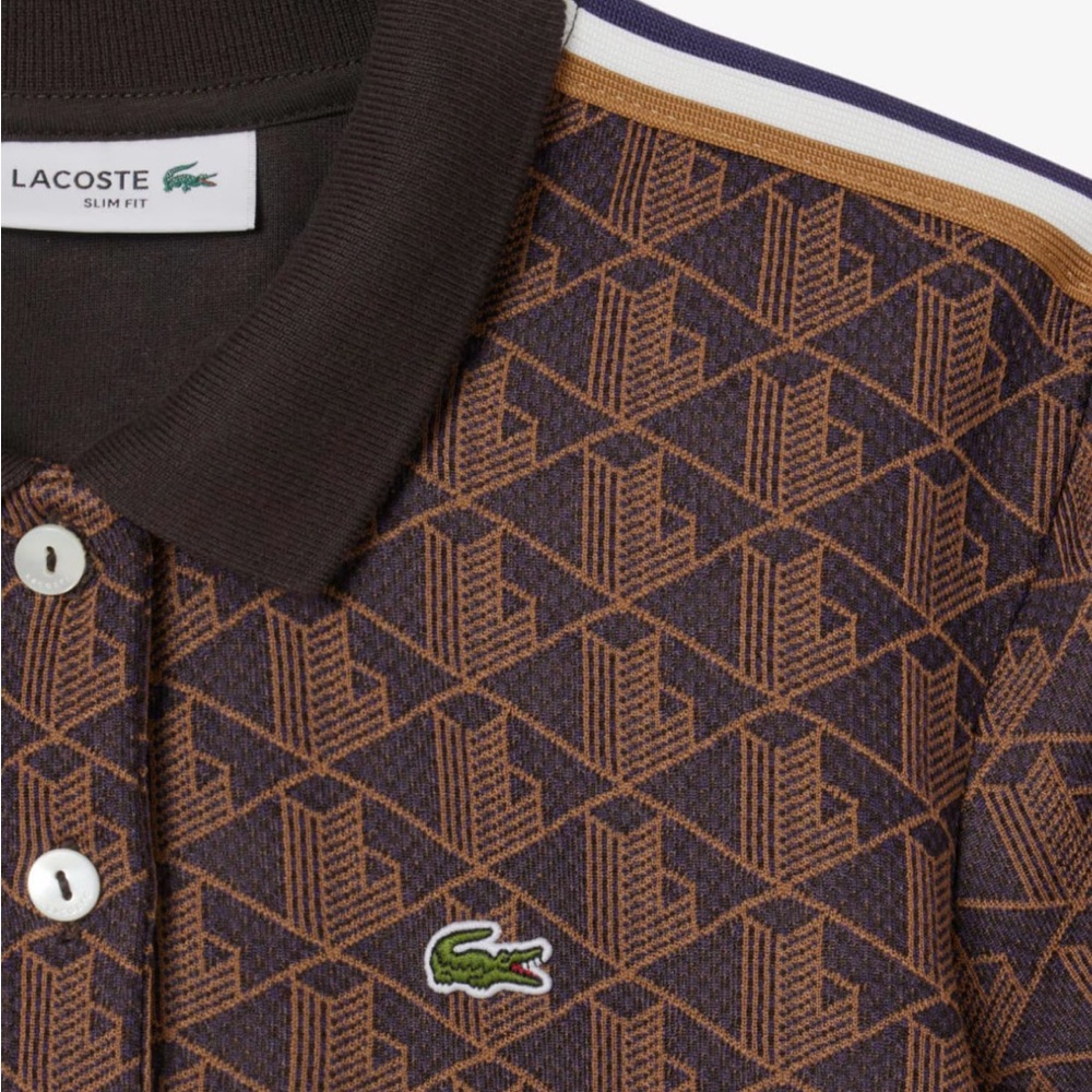 Lacoste Monogram Brown Polo Shirt - Picture 2 of 3